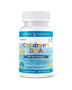 Nordic Naturals Children's Kwasy DHA 250 mg dla dzieci o smaku truskawkowym - 180 kapsułek