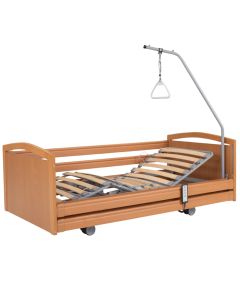 Elbur Łóżko elektryczne obniżone (low), czterosegmentowe, (leże drewniane listwy sprężynujące, barierki drewniane, wysięgnik) PB 636 LOW