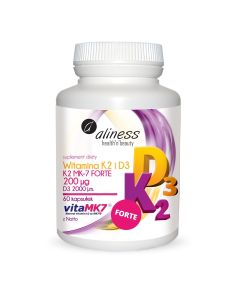 Aliness - Witamina K2 FORTE MK-7 200 µg z Natto + D3 - 60 kapsułek