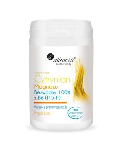 Aliness Bezwodny Cytrynian Magnezu 100% z B6 (P-5-P) - Efektywna Suplementacja - 250 g