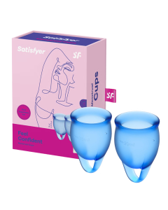 Kubeczki menstruacyjne Satisfyer Feel Confident Menstrual Cup - 15 ml i 20 ml - Granatowe