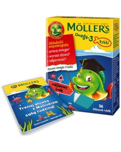 Moller's Omega-3 z witaminami A i D - 36 żelek o smaku malinowym