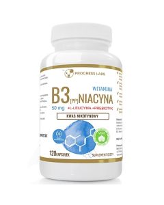 Niacyna Witamina B3 (PP) 50mg Kwas Nikotynowy + Inulina 120 kapsułek Produkt Vege