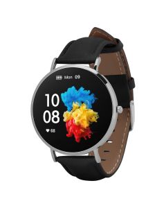 Garett Smartwatch Verona srebrno-czarny skórzany