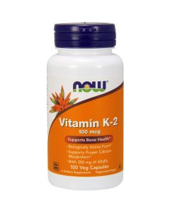 Now Foods Vitamin K-2 100 mcg - Wspiera prawidłowy metabolizm wapnia, 100 kaps.