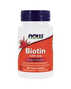 Now Foods Biotin - Biotyna 1000 mcg - Zdrowa skóra, włosy, paznokcie  - 100 kaps.