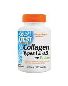 Doctor's Best Collagen Types 1&3 - 1000 mg - Włosy, skóra, paznokcie, 180 tabl.