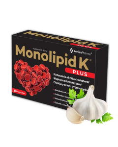 Monolipid K Xenico Pharma Plus + czosnek - wspiera prawidłowy cholesterol - 30 kapsułek