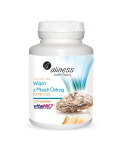 Aliness - Wapń z muszli ostryg z K2 MK7 i D3 - Na Wzmocnienie Kości - 100 tabletek