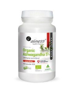 Aliness - Organic Ashwagandha 5% KSM-66 - 200mg x 100 vege kapsułek