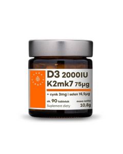 Aura Herbals -  Witamina D3 2000 IU + K2mk7 + Cynk + Selen - 90 tabletek
