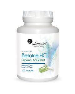 Betaine HCL, Pepsyna 650/150 mg - 100 kapsułek