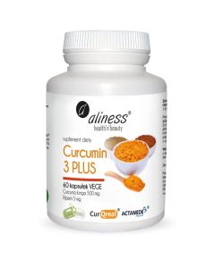 Aliness Curcumin 3 Plus z piperyna 500 mg/5 mg  dla wegan i wegetarian - 60 kapsułek