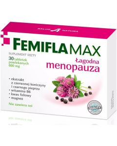 Femifla Max - łagodna menopauza - ekstrakt z czerwonej koniczyny -  60 tabletek