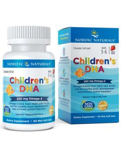 Nordic Naturals Children's Kwasy DHA 250 mg dla dzieci o smaku truskawkowym - 90 kapsułek