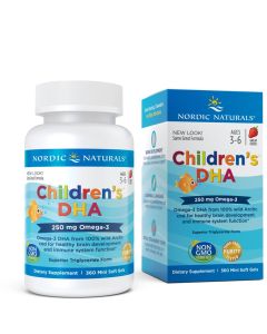 Nordic Naturals Children's Kwasy DHA 250 mg dla dzieci o smaku truskawkowym - 360 kapsułek