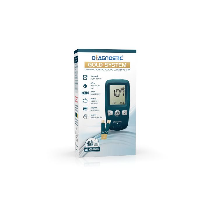Diagnostic Gold System - Zestaw do pomiaru glukozy we krwi + 10 pasków + etui main product photo