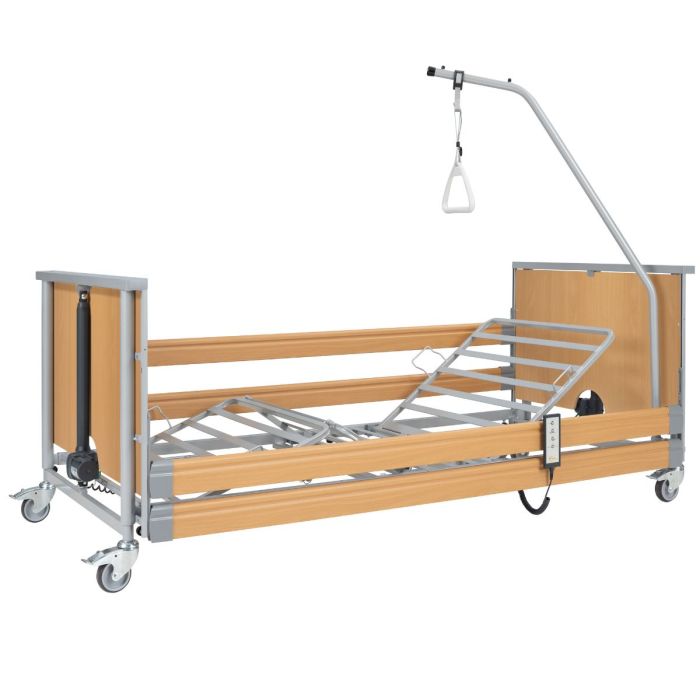 Elbur Łóżko elektryczne czterosegmentowe PB 325LOW (leże drewniane listwy sprężynujące, barierki drewniane, wysięgnik, bez rastomatu) main product photo