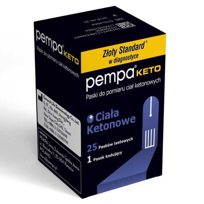 Paski do pomiaru ciał ketonowych Pempa Keto 25 sztuk, 1 pasek kodujący main product photo