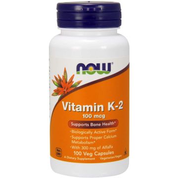 Now Foods Vitamin K-2 100 mcg - Wspiera prawidłowy metabolizm wapnia, 100 kaps.