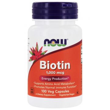 Now Foods Biotin - Biotyna 1000 mcg - Zdrowa skóra, włosy, paznokcie  - 100 kaps.