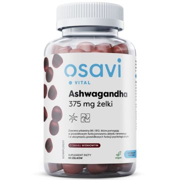 Osavi Ashwagandha 375 mg o smaku wiśniowym z witaminą B6 i B12 - 90 żelek