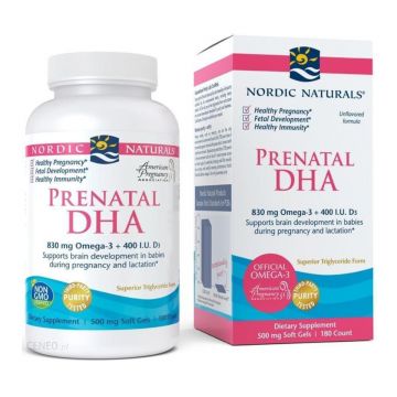Nordic Naturals Prenatal DHA 830 mg Omega-3 + witamina D3 - 180 kapsułek