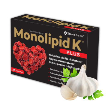 Monolipid K Xenico Pharma Plus + czosnek - wspiera prawidłowy cholesterol - 30 kapsułek