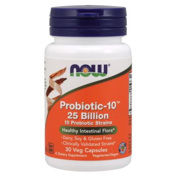 Now Foods Probiotic -10, 25 billion bakterii probiotycznych wspierających jelita - 30 kapsułek