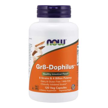 Now Foods Gr8-Dophilus – Probiotyk na zdrowy przewód pokarmowy i funkcjonowanie układu odpornościowego, 120 kaps.