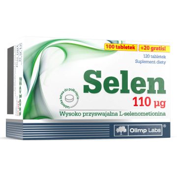 Olimp Selen 110 µg - Reguluje pracę tarczycy, wzmacnia ogólną odporność - 120 tabletek