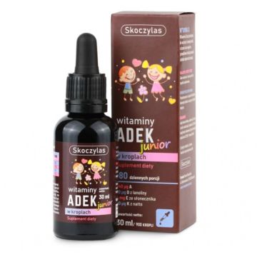 ADEK Skoczylas Junior - Zadbaj o zdrowie swojego dziecka - witaminy dla silnych kości i odporności! 30 ml