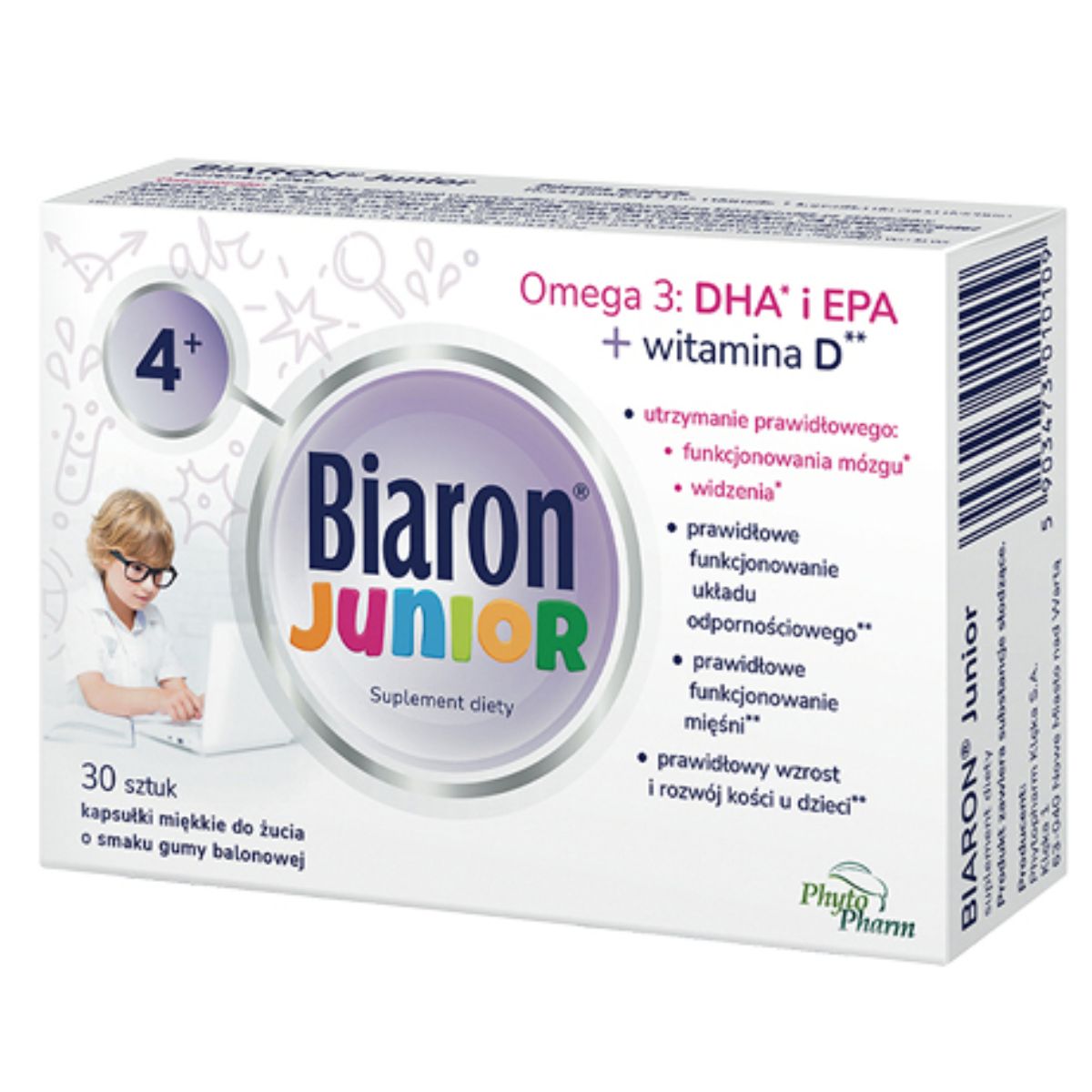Kapsułki do żucia Biaron Junior 30 szt. - smak gumy balonowej