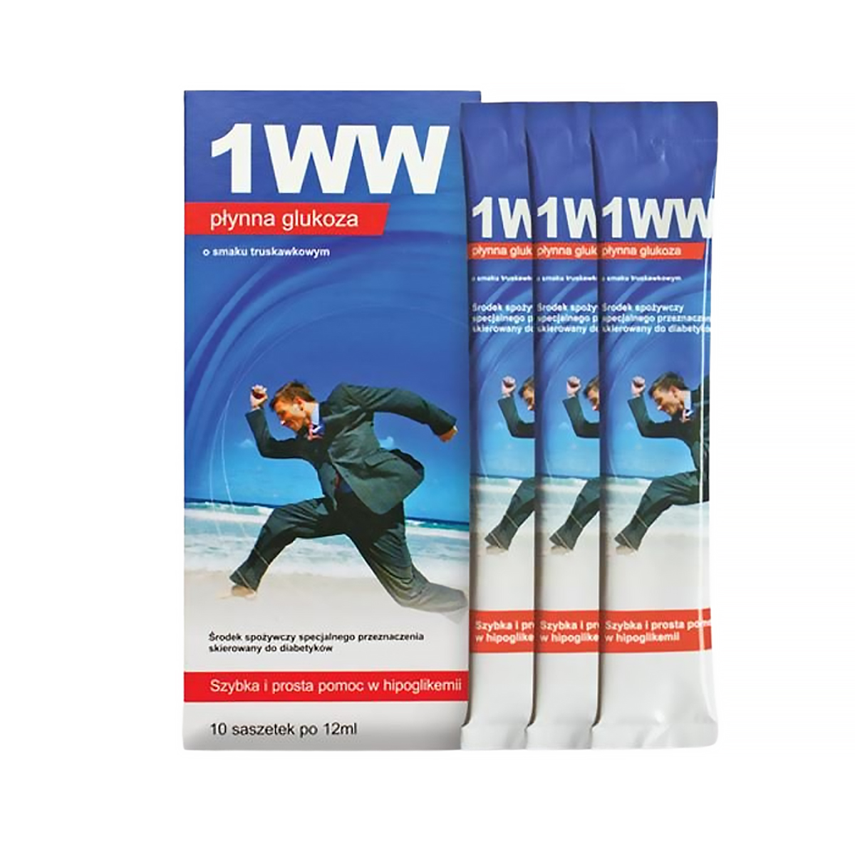 Płynna glukoza dla diabetyków 1WW Medmess - 10 saszetek - Truskawkowy
