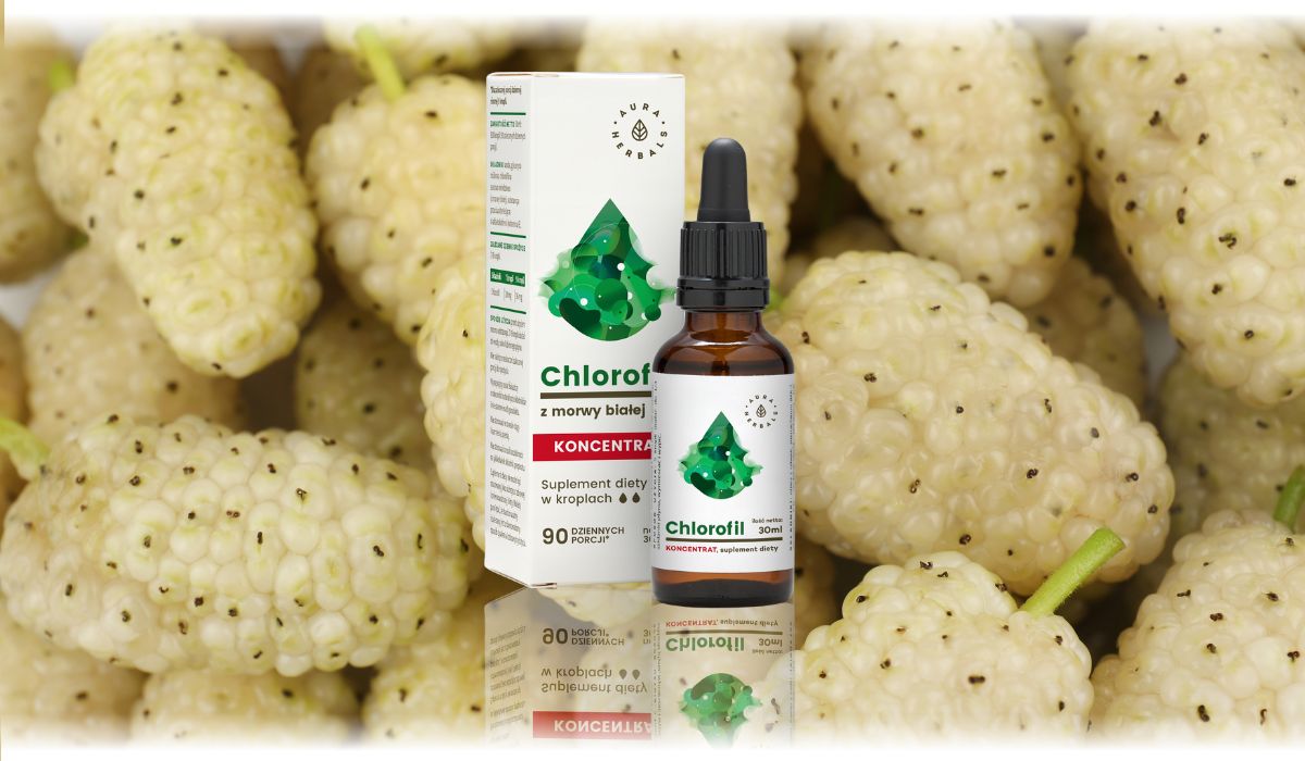 Aura Herbals - Chlorofil z morwy białej, koncentrat - krople 30 ml