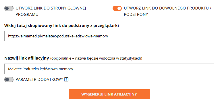 Utwórz link afiliacyjny - WebePartners