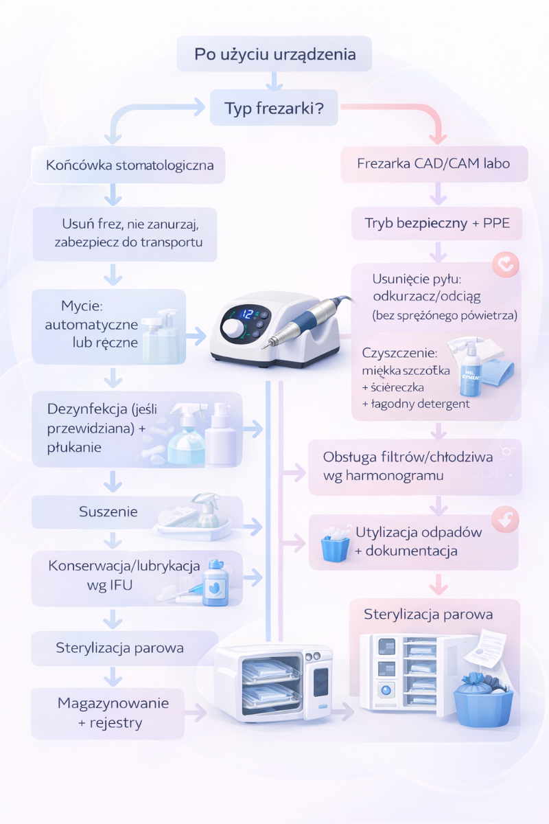 Schemat procesu dezynfekcji frezarki